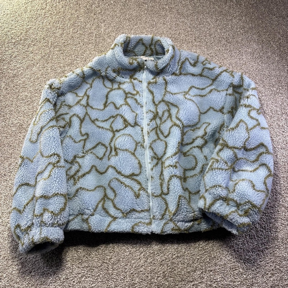 All In Favor Jacket Womens XL Blue Fleece Sherpa Full Zip Geometric Abstract